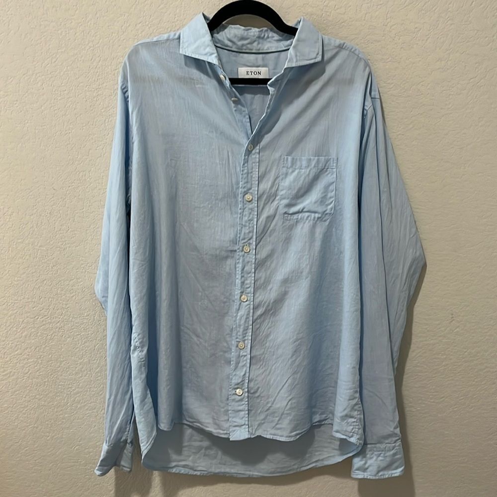 ETON Men's Contemporary Blue Button Down Shirt, Lightweight Twill, Size XXL